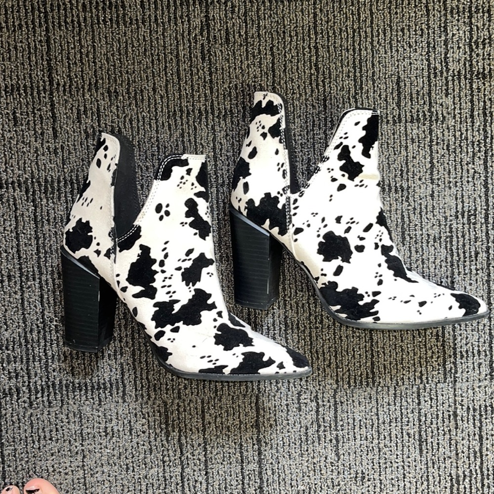 Cow print booties